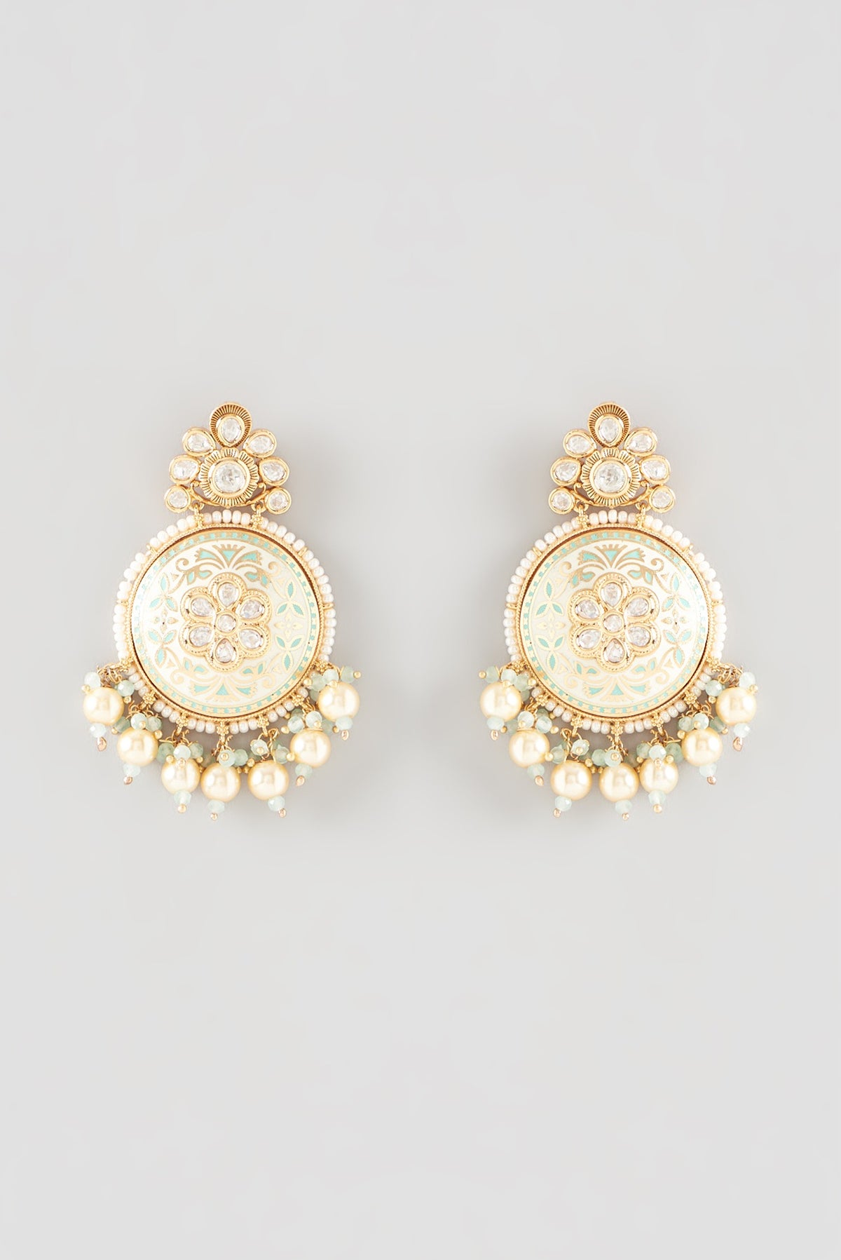 Gold Finish Kundan Polki Enamelled Dangler Earrings