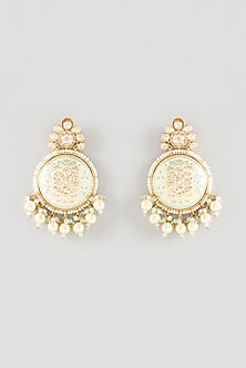 Gold Finish Kundan Polki Enamelled Dangler Earrings