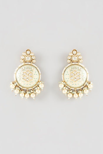 Gold Finish Kundan Polki Enamelled Dangler Earrings