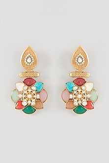 Gold Finish Navratna Stone Dangler Earrings