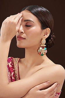 Gold Finish Navratna Stone Dangler Earrings