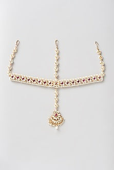 Gold Finish Red Stone & Pearl Mathapatti