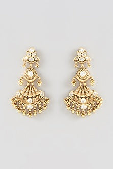 Gold Finish Kundan Polki & Metal Beaded Dangler Earrings