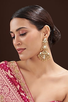 Gold Finish Kundan Polki & Metal Beaded Dangler Earrings
