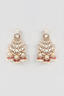 Rose Gold Finish Kundan Polki & Shell Pearl Dangler Earrings