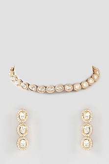Gold Finish Kundan Polki Choker Necklace Set
