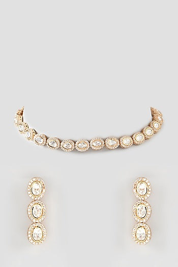 Gold Finish Kundan Polki Choker Necklace Set