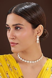 Gold Finish Kundan Polki Choker Necklace Set