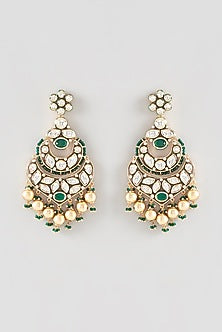 Gold Finish Kundan Polki & Pearl Dangler Earrings