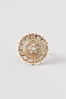 Gold Finish Kundan Polki & Pearl Ring