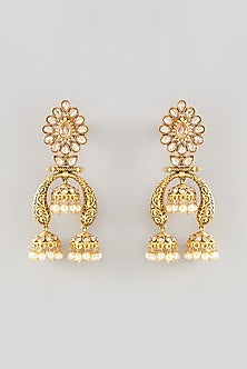 Gold Finish Kundan Polki & Pearl Dangler Earrings