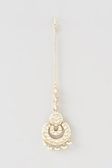 Gold Finish Kundan Polki & Pearl Maang Tikka