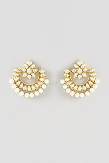Gold Finish Kundan Polki & Pearl Chandbali Earrings