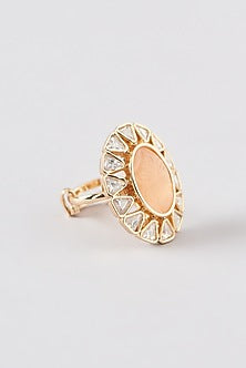 Gold Finish Kundan Polki & Peach Stone Ring