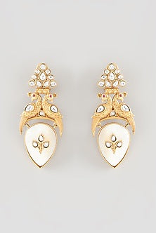 Gold Finish Kundan Polki Dangler Earrings