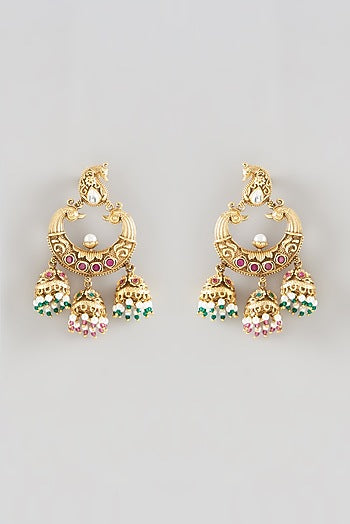 Gold Finish Kundan Polki & Ruby Dangler Earrings
