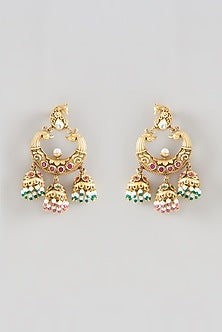 Gold Finish Kundan Polki & Ruby Dangler Earrings