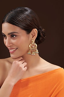 Gold Finish Kundan Polki & Ruby Dangler Earrings