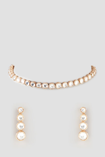 Gold Finish Kundan Polki Choker Necklace Set