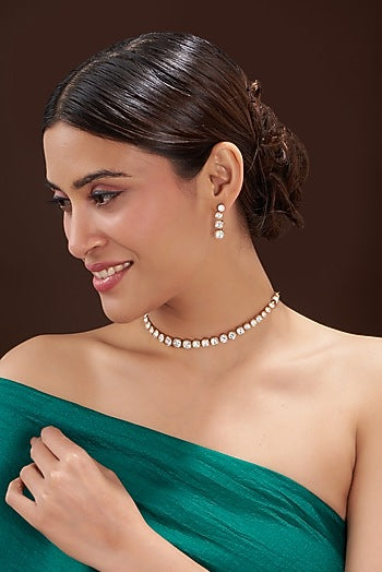 Gold Finish Kundan Polki Choker Necklace Set