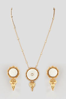 Gold Finish Kundan Polki Long Necklace Set