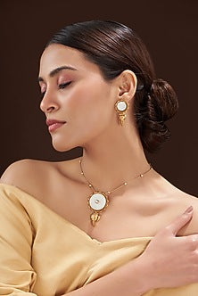 Gold Finish Kundan Polki Long Necklace Set