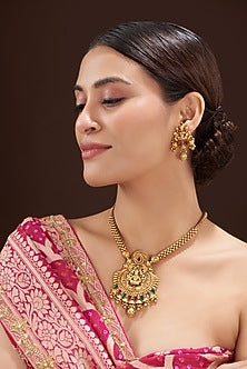 Gold Finish Beaded Long Temple Necklace Set