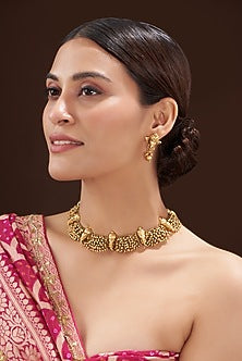 Gold Finish Beaded Temple Choker Necklace Set