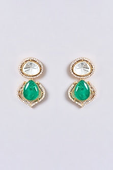 Gold Finish Kundan Polki & Green Stone Necklace Set