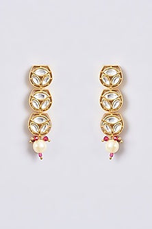 Gold Finish Kundan Polki & Pearl Long Necklace Set