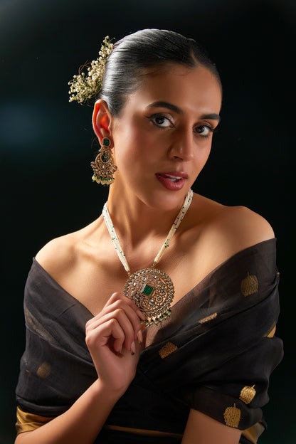 Gold Finish Kundan Polki & Zircon Necklace Set