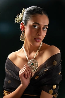Gold Finish Kundan Polki & Zircon Necklace Set