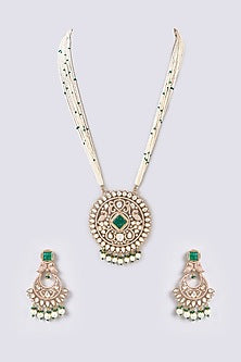 Gold Finish Kundan Polki & Zircon Necklace Set