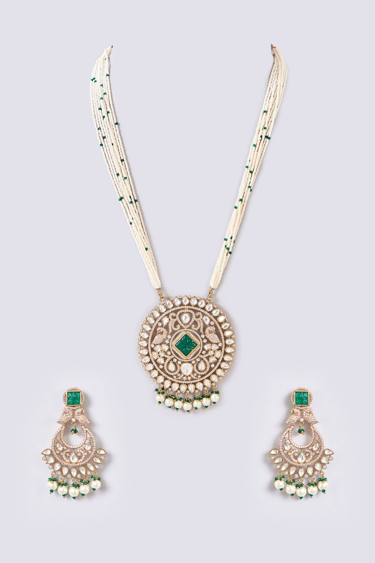 Gold Finish Kundan Polki & Zircon Necklace Set