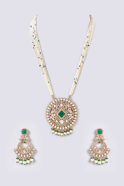 Gold Finish Kundan Polki & Zircon Necklace Set