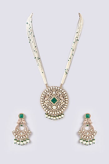 Gold Finish Kundan Polki & Zircon Necklace Set