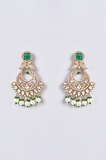 Gold Finish Kundan Polki & Zircon Necklace Set