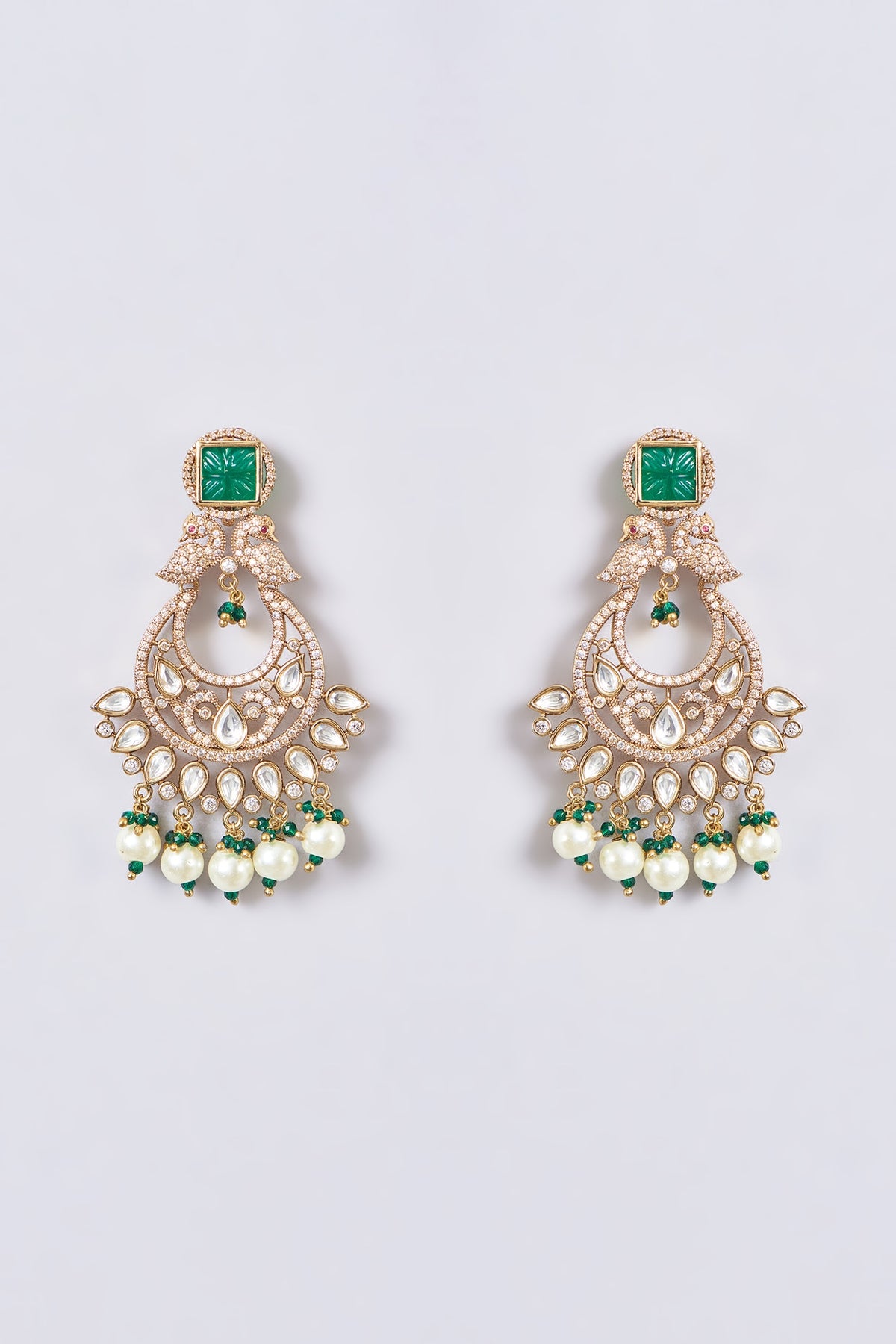 Gold Finish Kundan Polki & Zircon Necklace Set