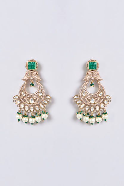 Gold Finish Kundan Polki & Zircon Necklace Set