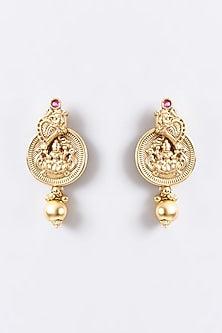Gold Finish Red Stone Temple Choker Necklace Set