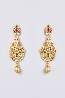Gold Finish Kundan Polki & Multi-Colored Stone Temple Necklace Set