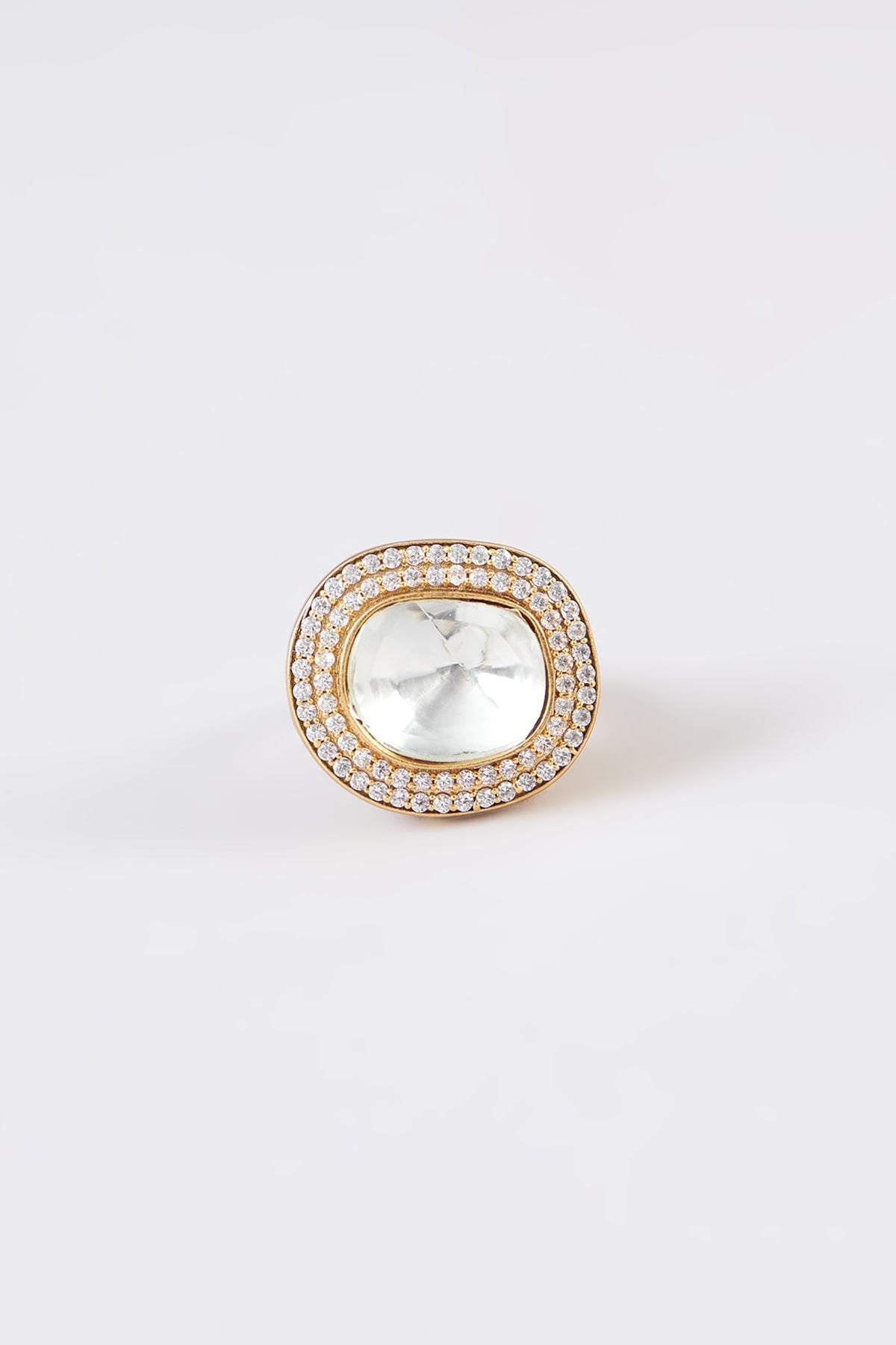Gold Finish Kundan Polki & Zircon Ring
