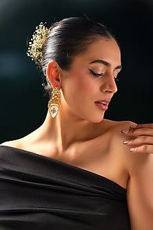 Gold Finish Kundan Polki & Mother Of Pearl Dangler Earrings
