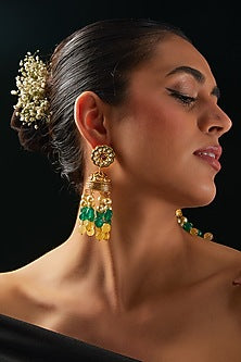 Gold Finish Kundan Polki & Multi-Colored Stone Dangler Earrings