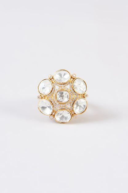 Gold Finish Kundan Polki Ring