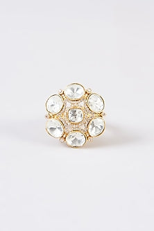 Gold Finish Kundan Polki Ring