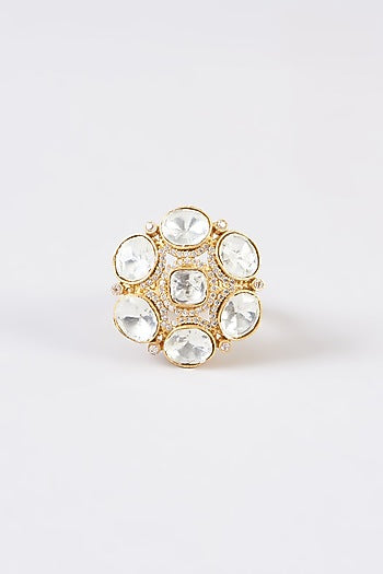 Gold Finish Kundan Polki Ring