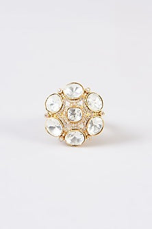 Gold Finish Kundan Polki Ring