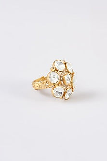 Gold Finish Kundan Polki Ring