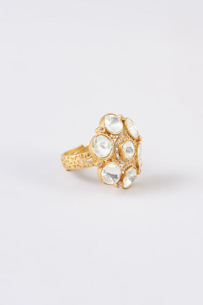 Gold Finish Kundan Polki Ring